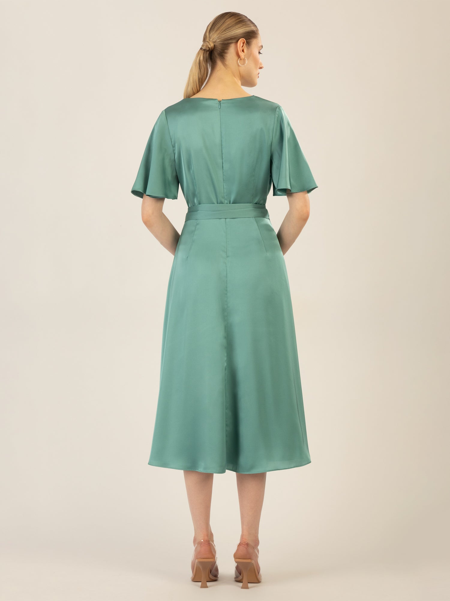 APART Midi-Satinkleid us mattschimmerndem Satin | jade