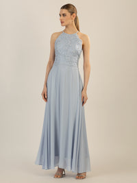 APART Abendkleid aus besticktem Mesh mit farbigen Perlen und Chiffon | hellblau