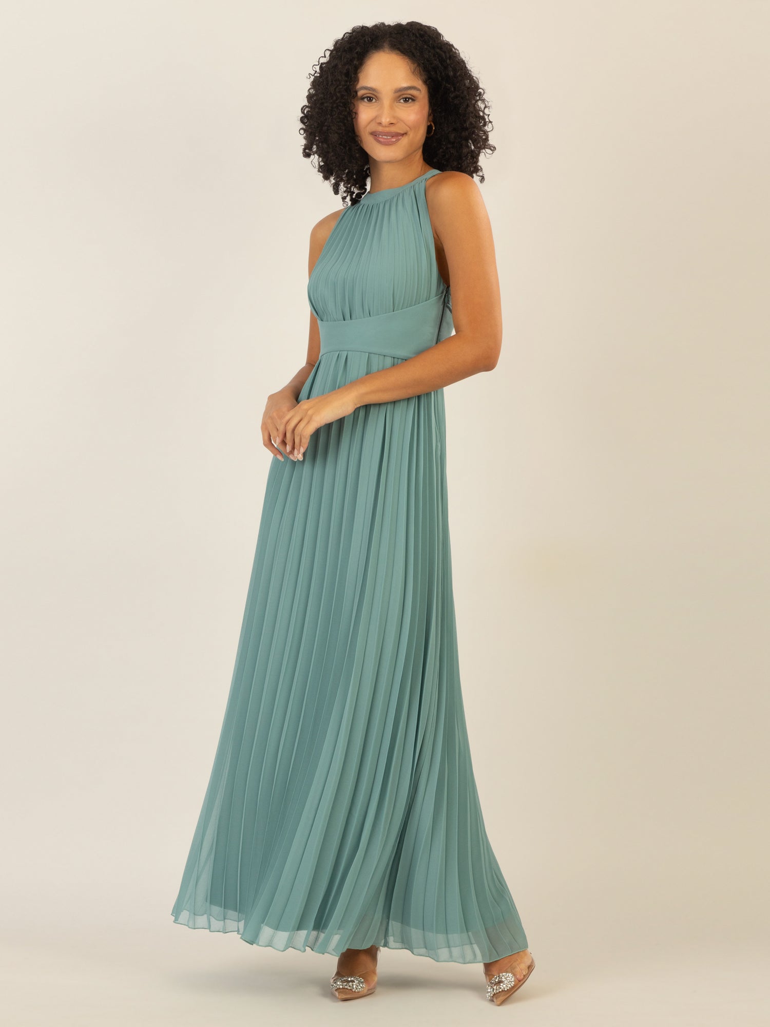 APART Chiffonkleid aus leicht körnigem, plissiertem Chiffon | jade