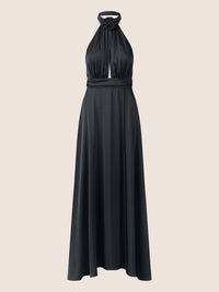 APART Satinkleid mit Neckholder und Drapierung | schwarz