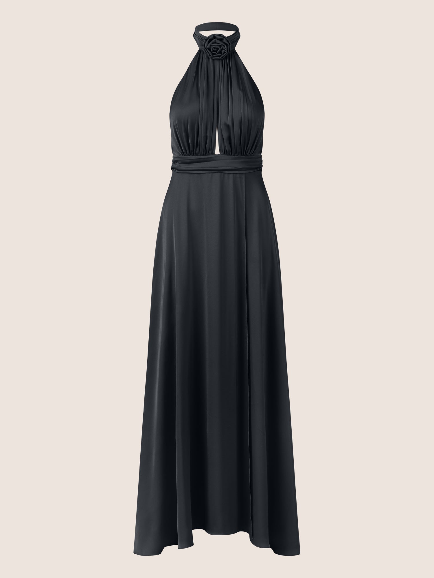 APART Satinkleid mit Neckholder und Drapierung | schwarz