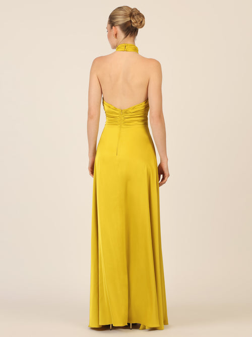 APART Satinkleid mit Neckholder und Drapierung | currygelb image 1
