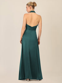 APART Satinkleid mit Neckholder und Drapierung | dunkelgrün