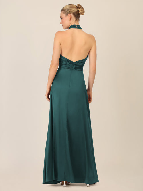 APART Satinkleid mit Neckholder und Drapierung | dunkelgrün image 1