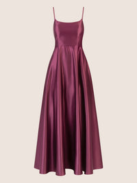 APART Langes Ballkleid aus Satin mit Spaghettiträgern | dunkel lila