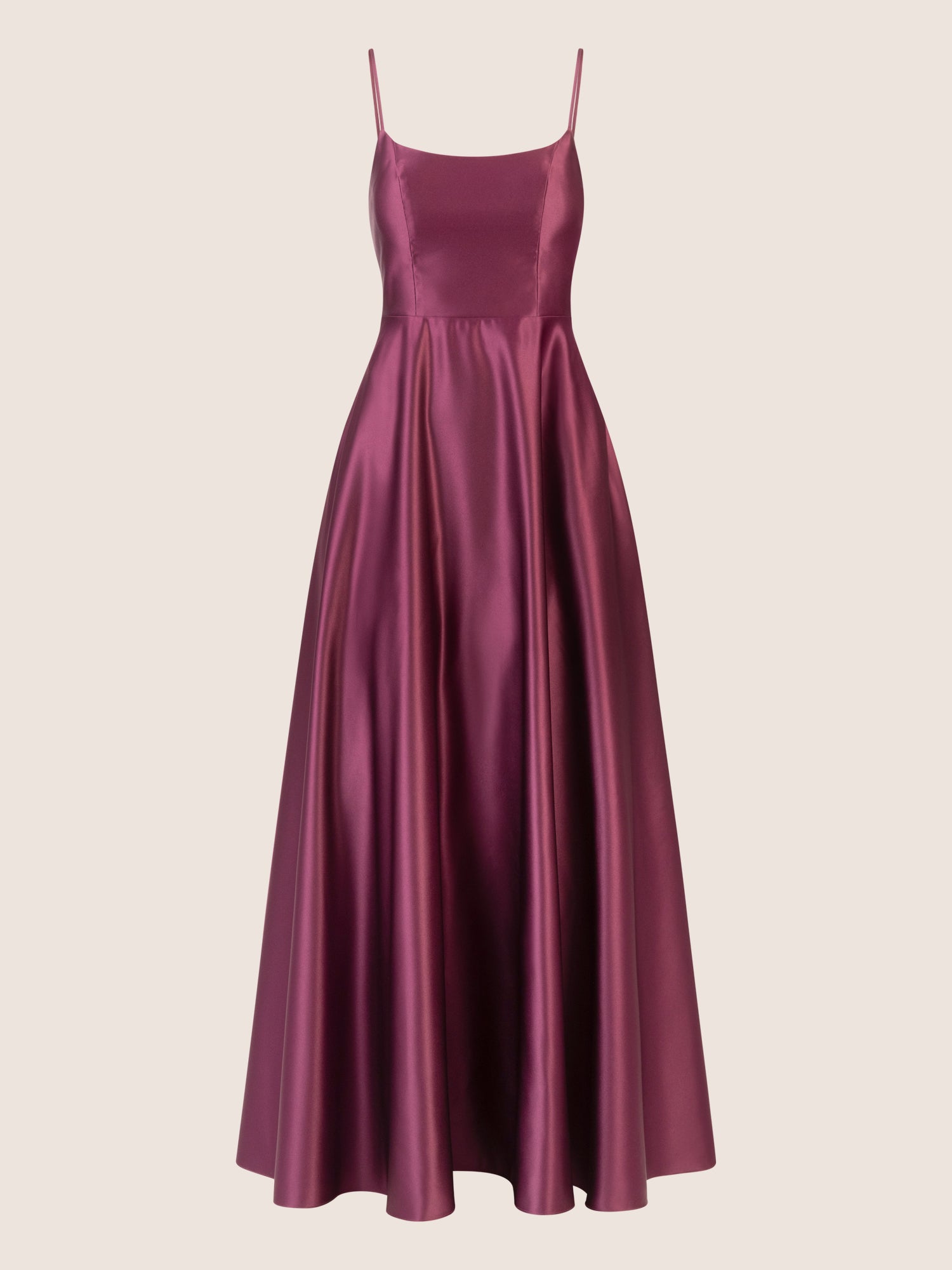 APART Langes Ballkleid aus Satin mit Spaghettiträgern | dunkel lila