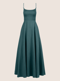 APART Langes Ballkleid aus Satin mit Spaghettiträgern | dunkelgrün