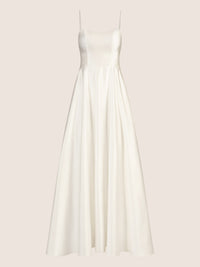 APART Langes Ballkleid aus Satin mit Spaghettiträgern | creme