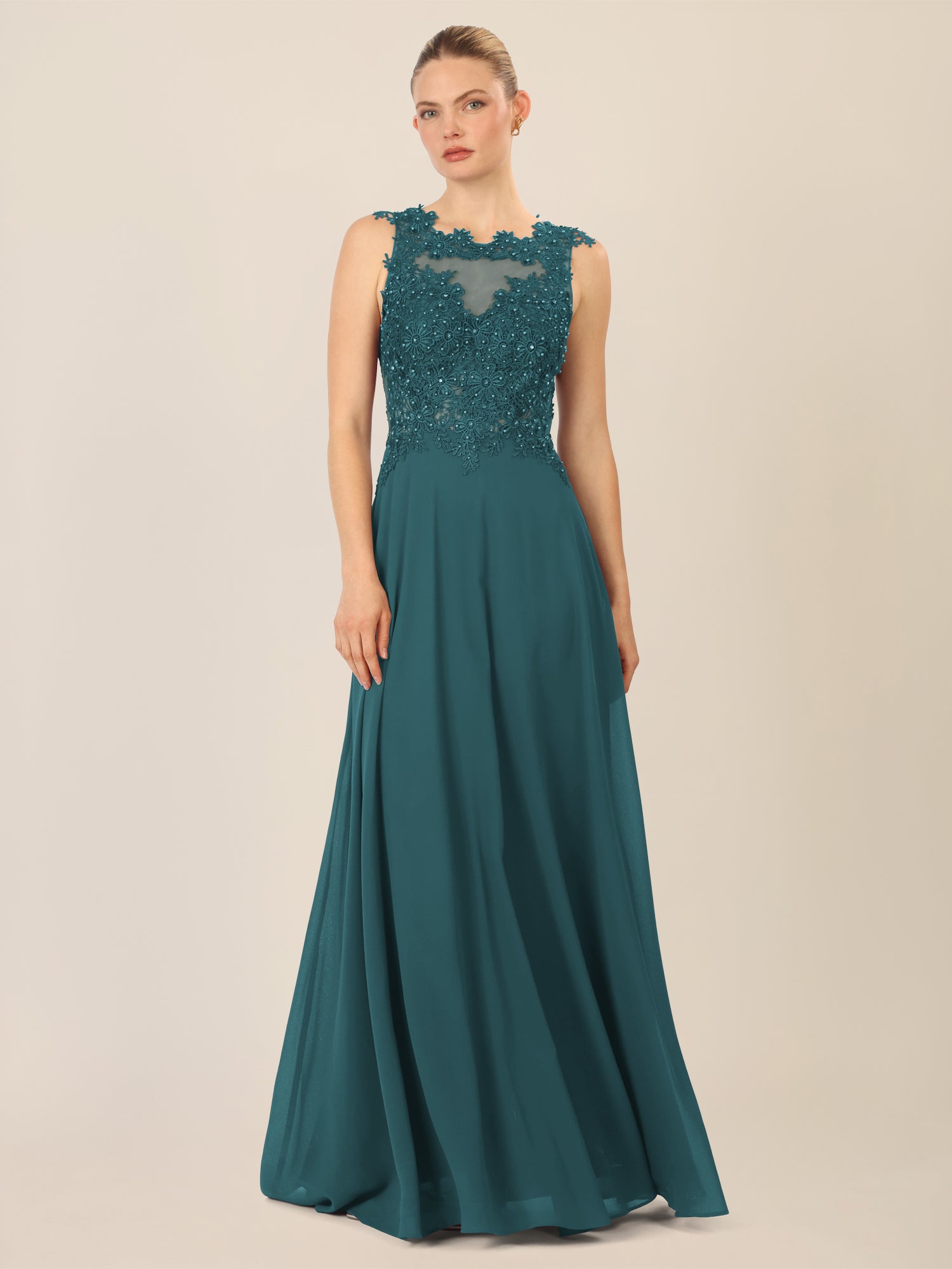 APART Abendkleid mit floraler Spitze und Tüll-Einsatz | dunkelgrün