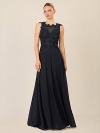 APART Abendkleid mit floraler Spitze und Tüll-Einsatz | schwarz