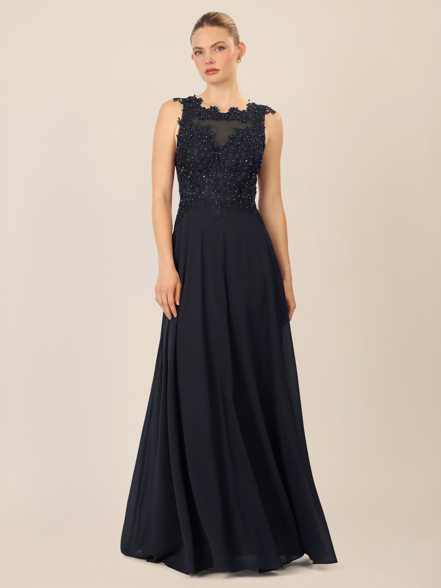 APART Abendkleid mit floraler Spitze und Tüll-Einsatz | schwarz
