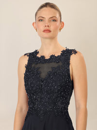 APART Abendkleid mit floraler Spitze und Tüll-Einsatz | schwarz