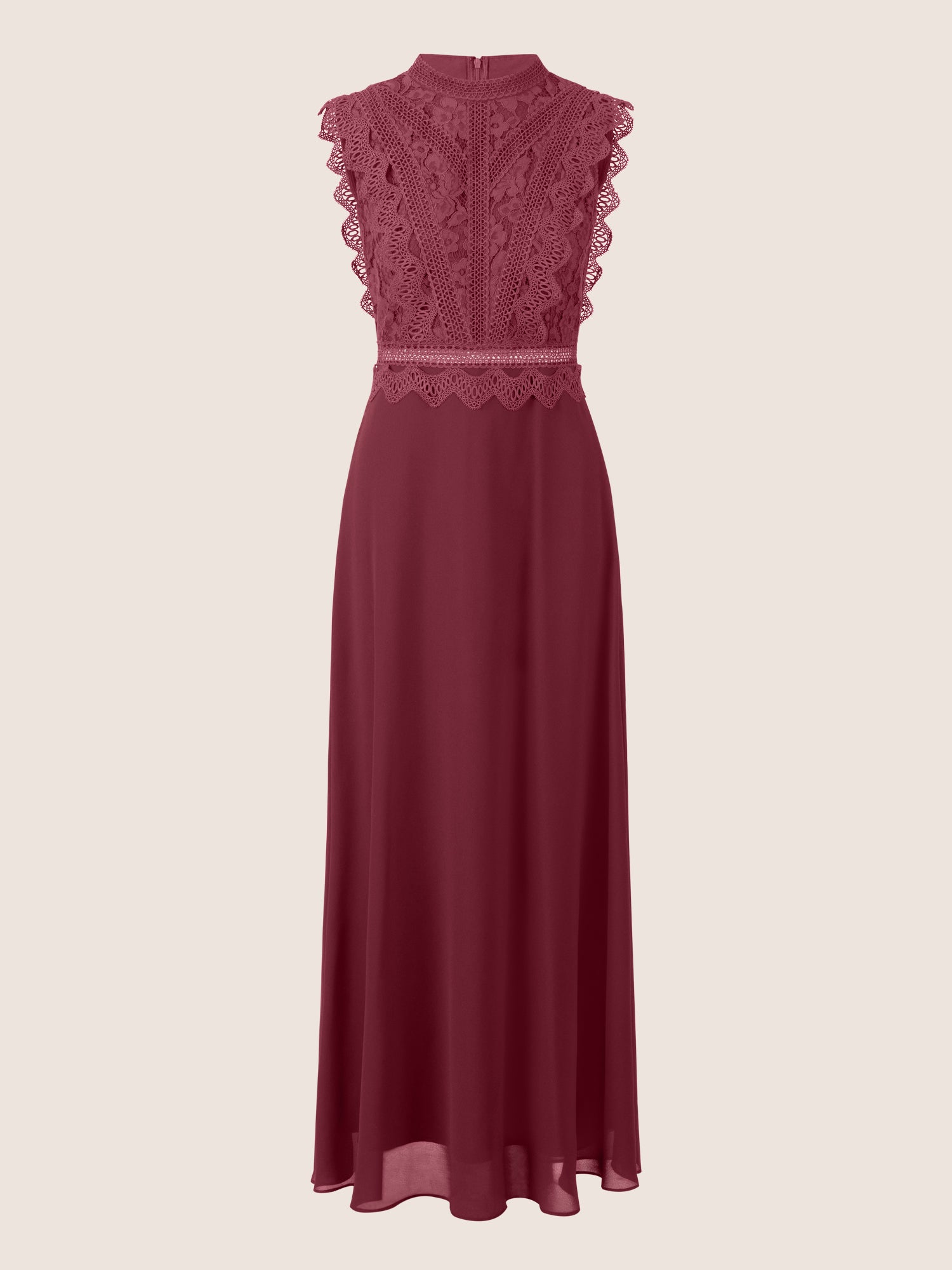 APART Abendkleid mit Spitze und transparentem Rückenteil | bordeauxrot