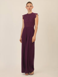 APART Overall mit Spitzenoberteil mit Spitzenoberteil und weitem Bein | dunkel lila