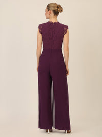 APART Overall mit Spitzenoberteil mit Spitzenoberteil und weitem Bein | dunkel lila