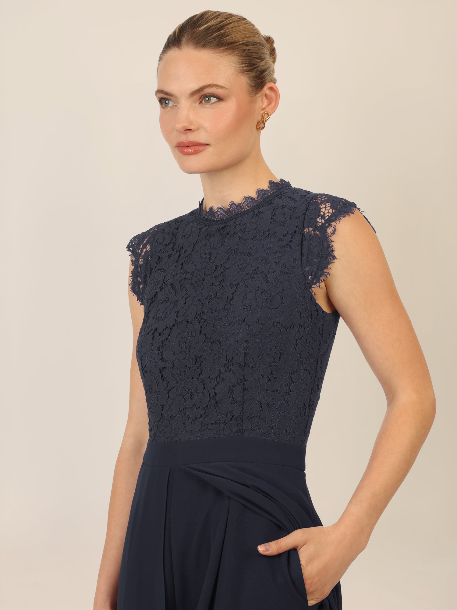 APART Overall mit Spitzenoberteil mit Spitzenoberteil und weitem Bein | nachtblau