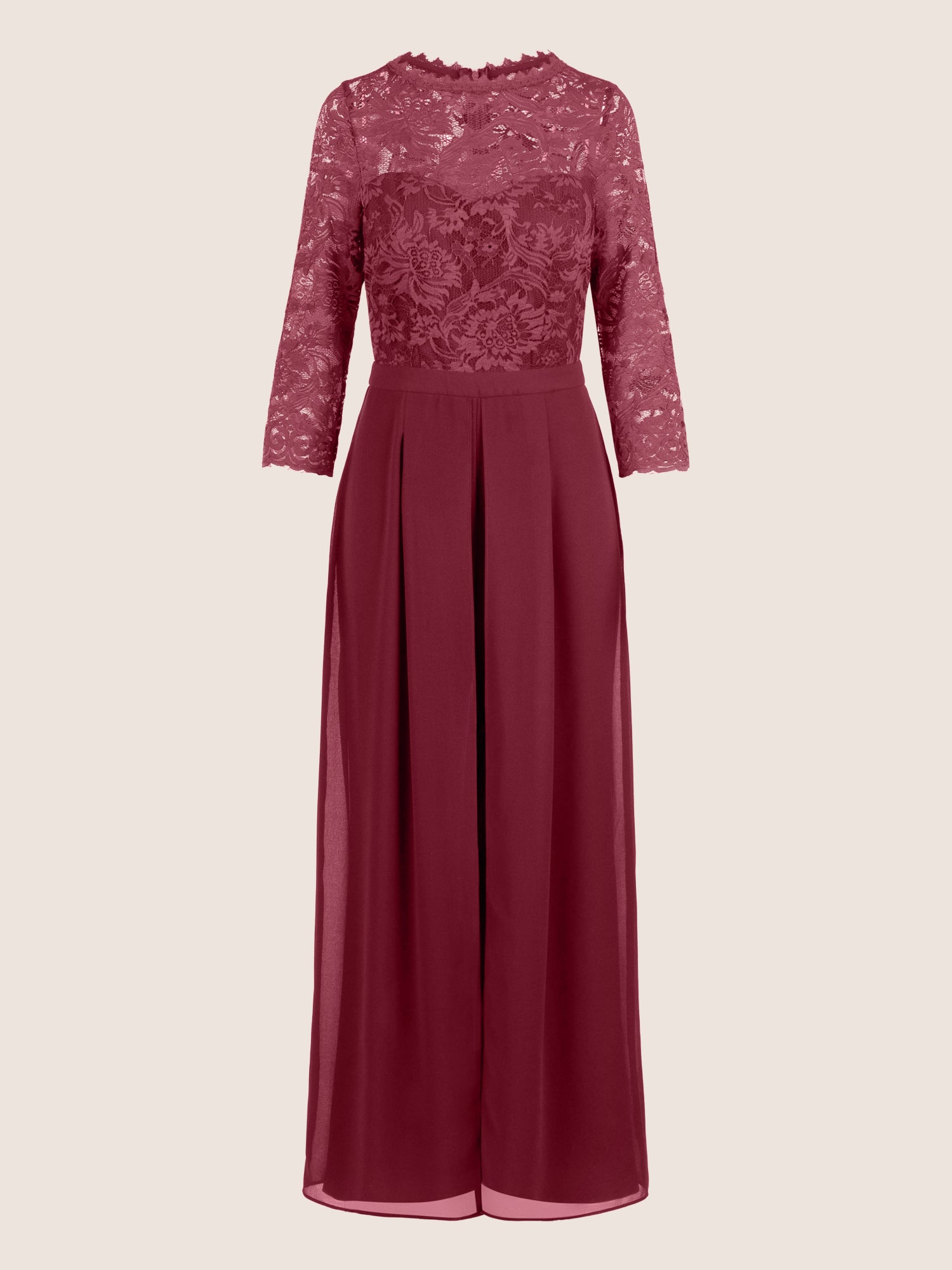 APART Abendoverall mit Spitzentop und weitem Bein | bordeauxrot