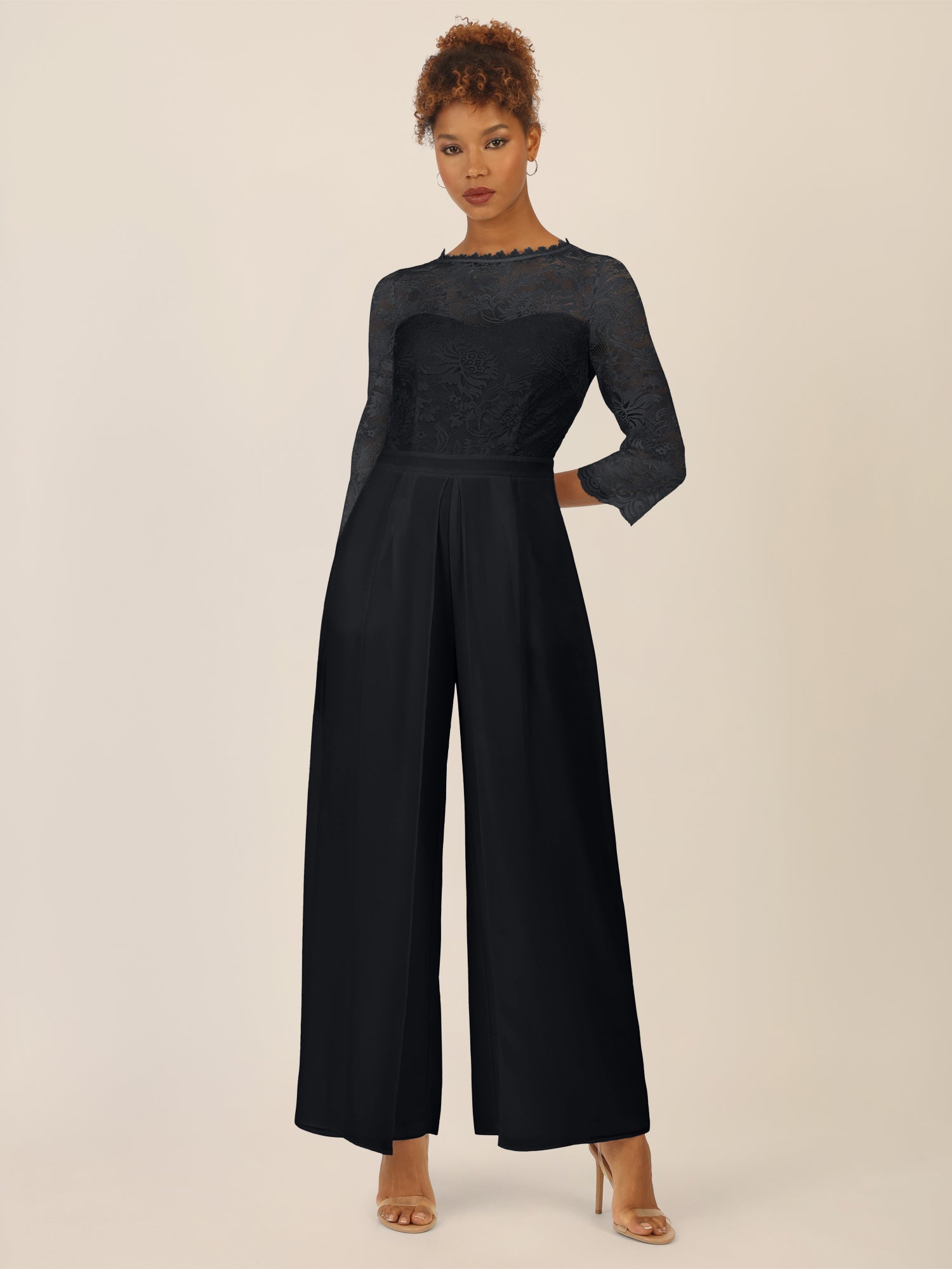 APART Abendoverall mit Spitzentop und weitem Bein | schwarz