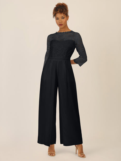APART Abendoverall mit Spitzentop und weitem Bein | schwarz image 1