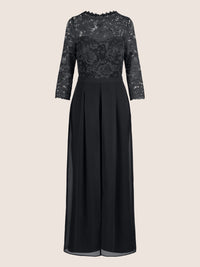 APART Abendoverall mit Spitzentop und weitem Bein | schwarz
