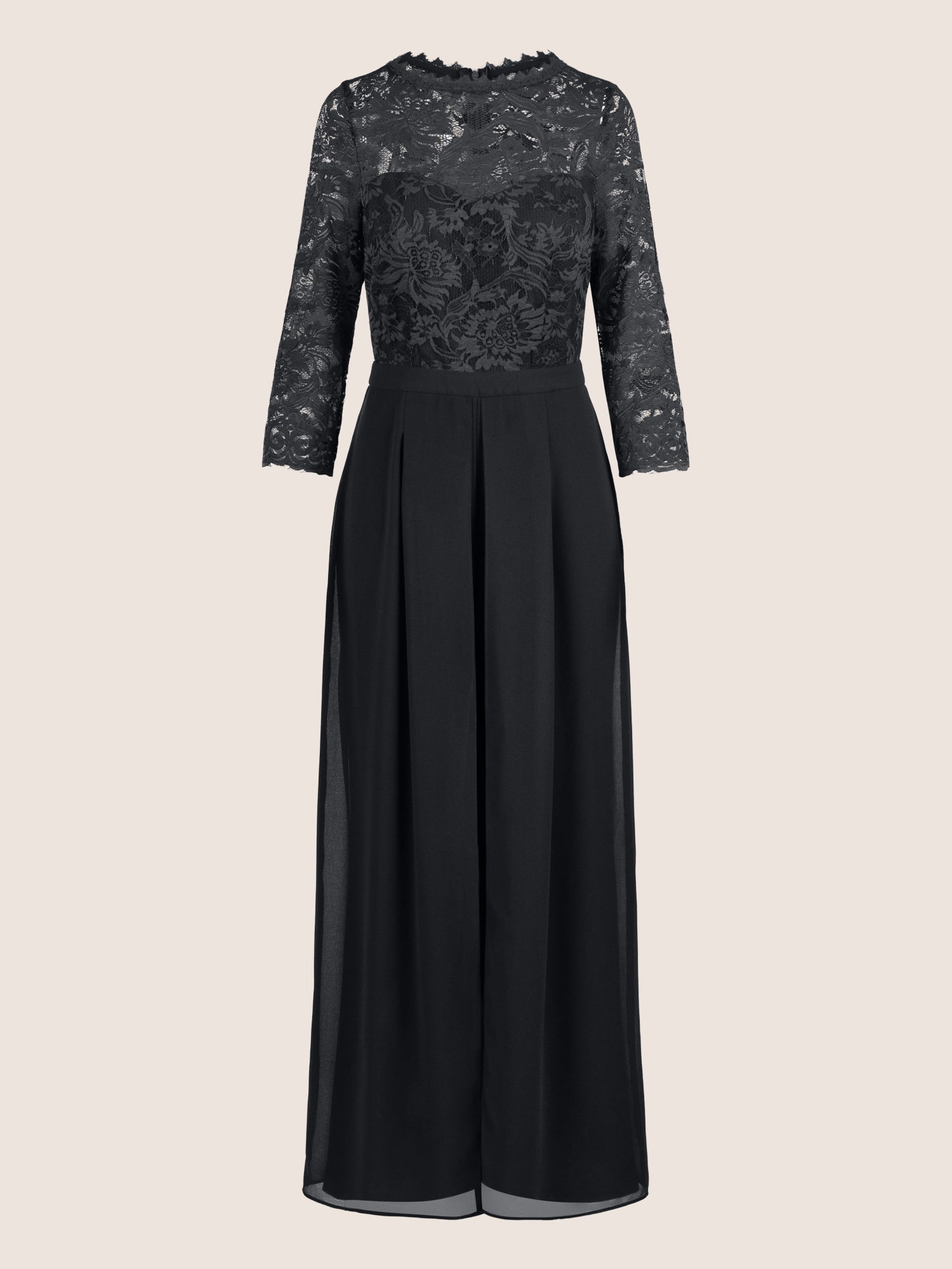 APART Abendoverall mit Spitzentop und weitem Bein | schwarz