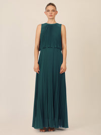 APART Abendkleid mit Plisseefalten und Lagenoptik | dunkelgrün