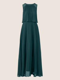 APART Abendkleid mit Plisseefalten und Lagenoptik | dunkelgrün