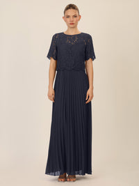 APART Abendkleid mit Spitzenjacke mit Spitzenoberteil und Plisseerock | nachtblau