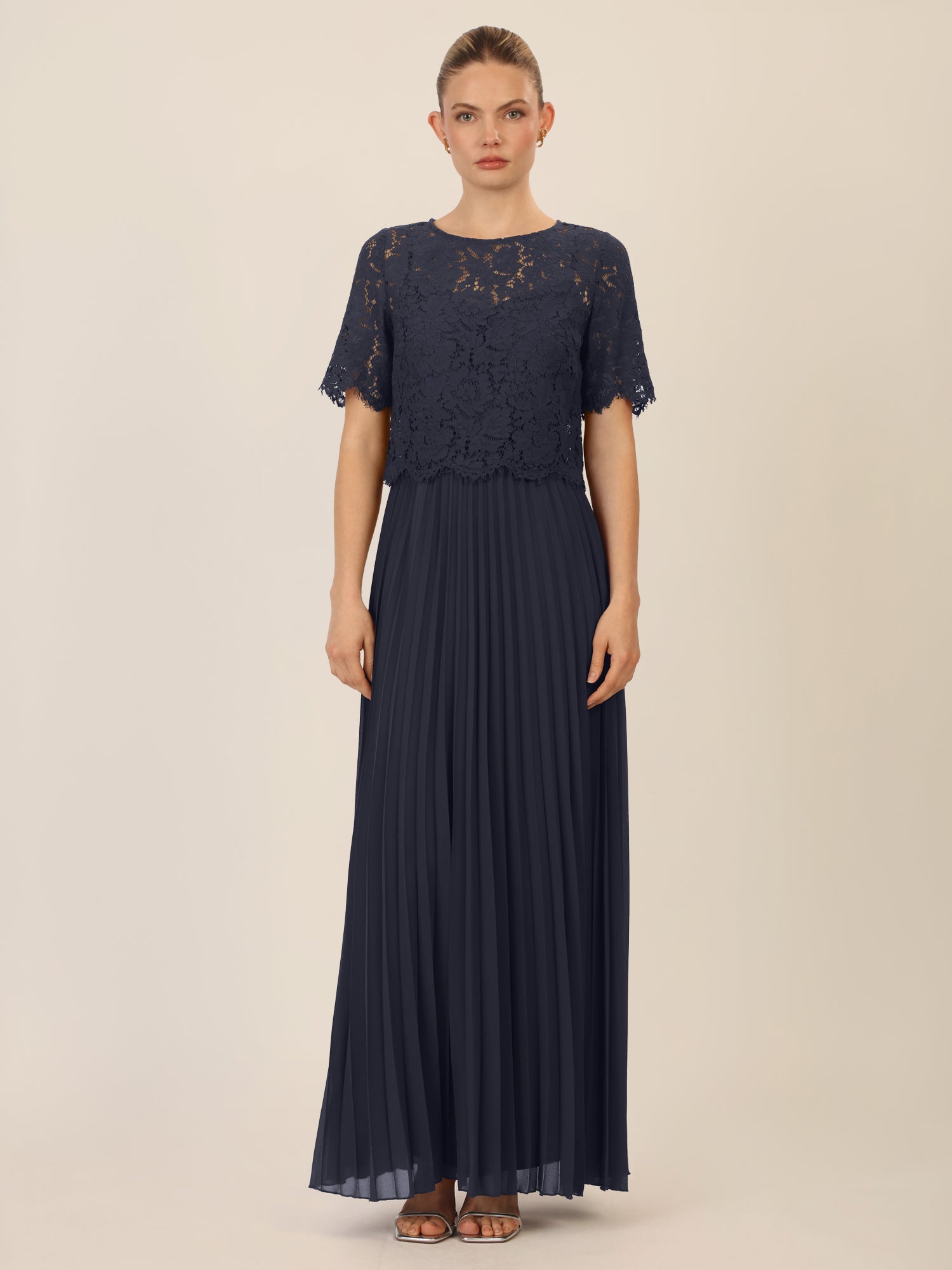 APART Abendkleid mit Spitzenjacke mit Spitzenoberteil und Plisseerock | nachtblau