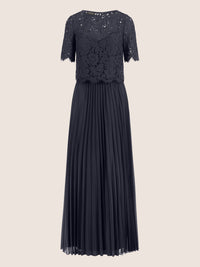 APART Abendkleid mit Spitzenjacke mit Spitzenoberteil und Plisseerock | nachtblau