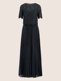 APART Abendkleid mit Spitzenjacke mit Spitzenoberteil und Plisseerock | schwarz