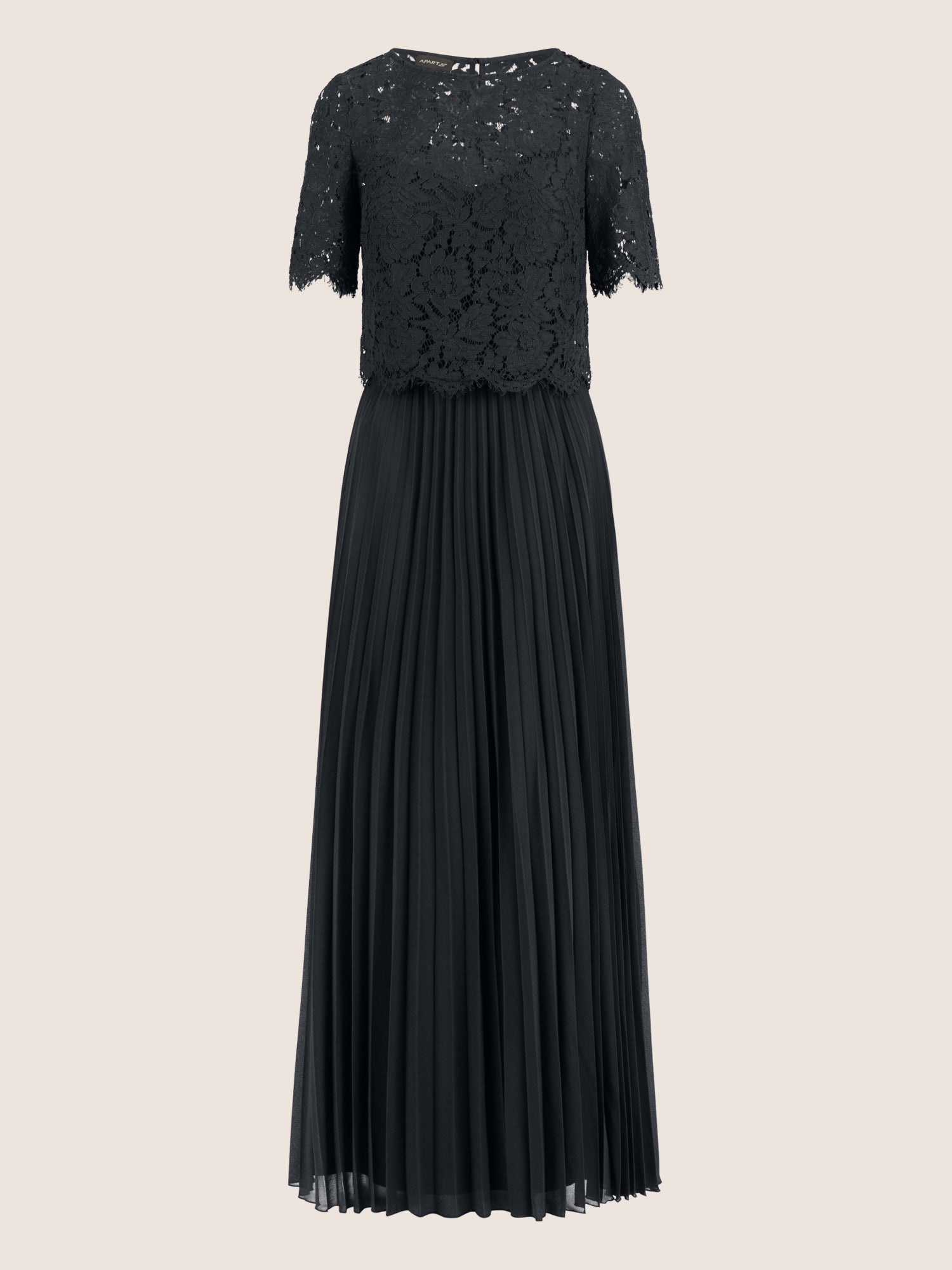 APART Abendkleid mit Spitzenjacke mit Spitzenoberteil und Plisseerock | schwarz