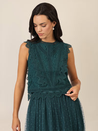 APART Spitzentop mit Spitzenkragen und Reißverschluss | dunkelgrün