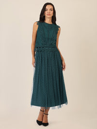 APART Spitzentop mit Spitzenkragen und Reißverschluss | dunkelgrün