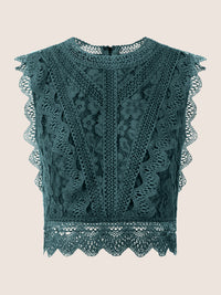 APART Spitzentop mit Spitzenkragen und Reißverschluss | dunkelgrün