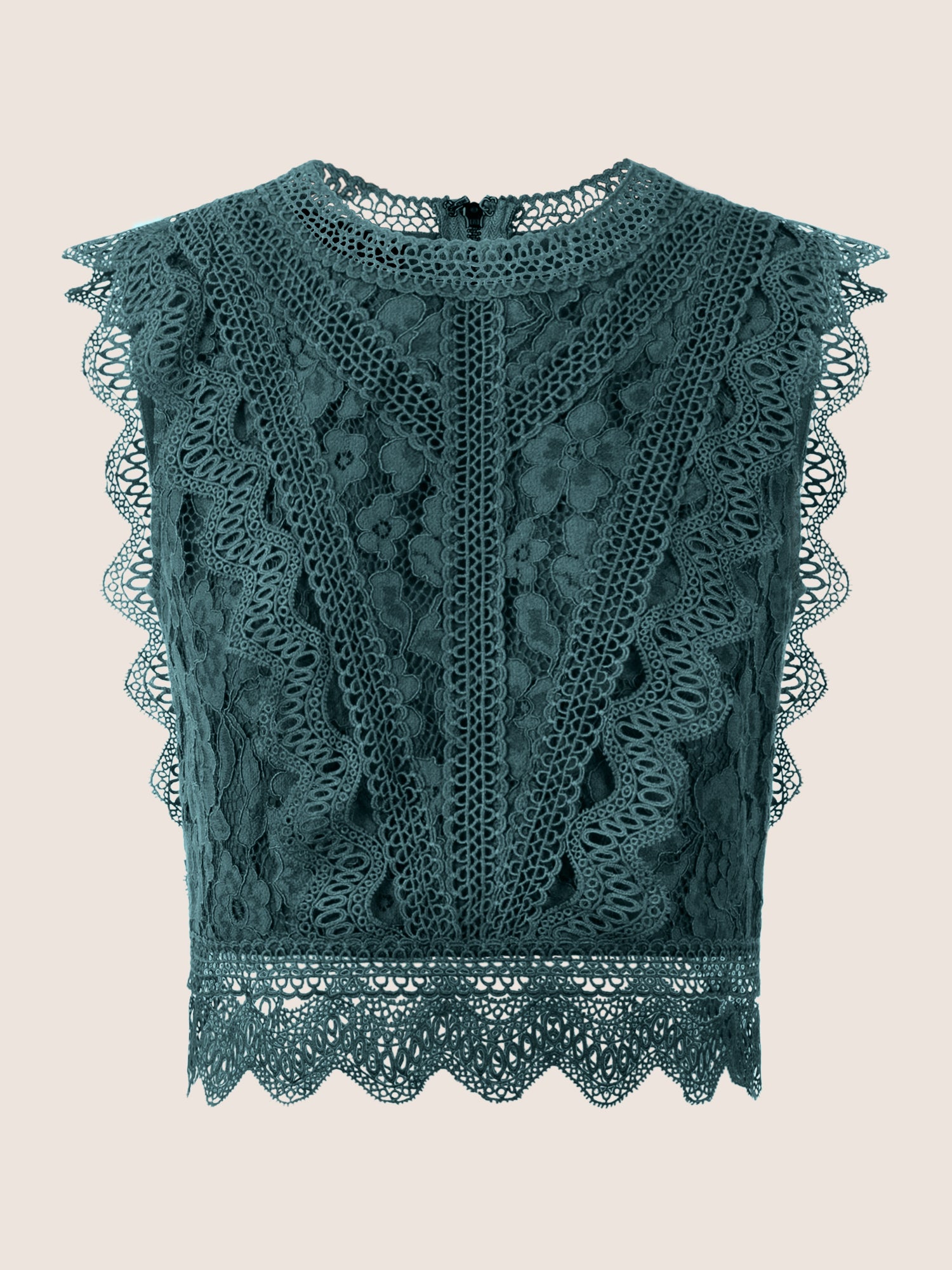 APART Spitzentop mit Spitzenkragen und Reißverschluss | dunkelgrün