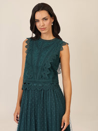 APART Spitzentop mit Spitzenkragen und Reißverschluss | dunkelgrün