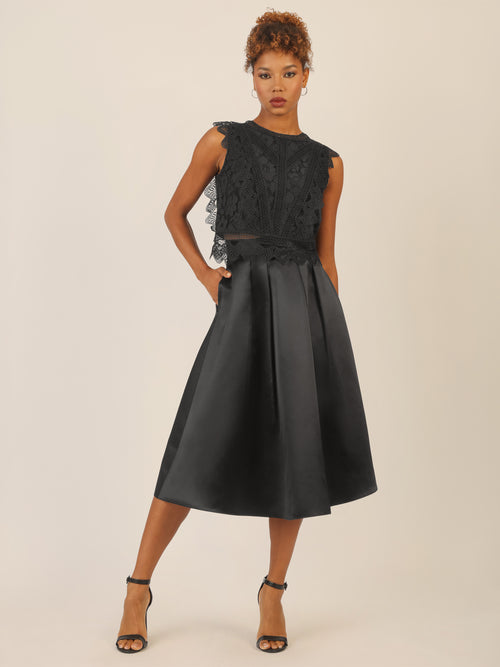 APART Satinrock mit Falten und weitem Saum | schwarz image 1