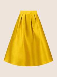APART Satinrock mit Falten und weitem Saum | currygelb
