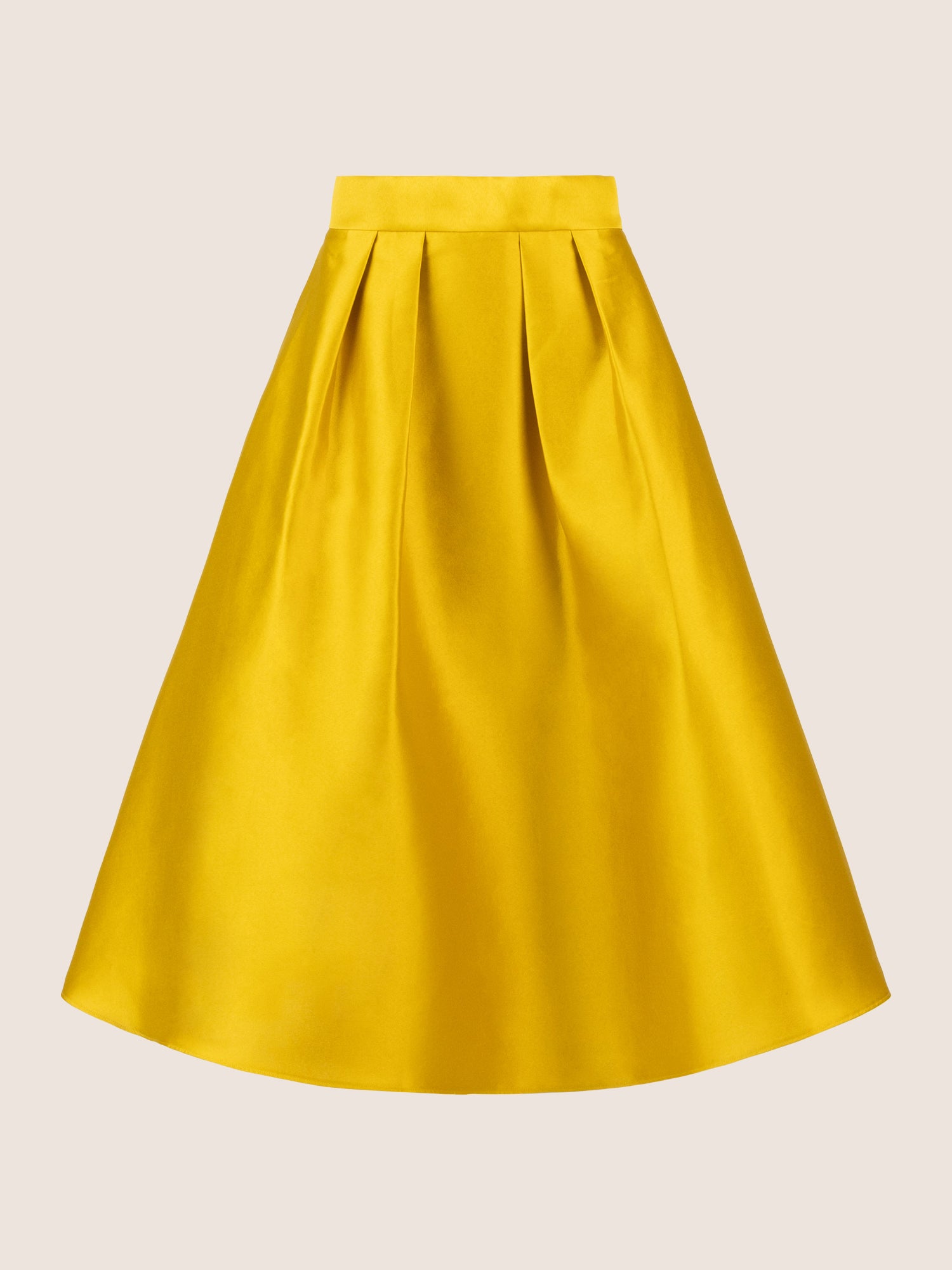 APART Satinrock mit Falten und weitem Saum | currygelb