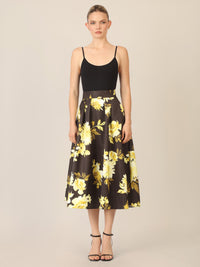 APART Satinrock bedruckt mit floralem Print | schwarz-multicolor