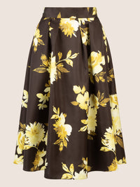 APART Satinrock bedruckt mit floralem Print | schwarz-multicolor