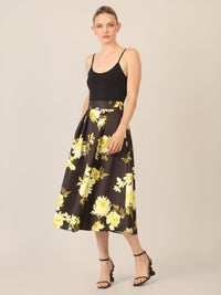 APART Satinrock bedruckt mit floralem Print | schwarz-multicolor