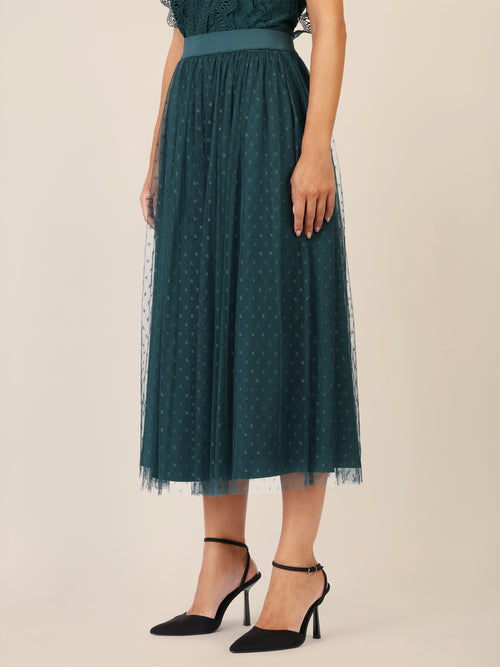 APART Tüllrock mit Punktemuster | dunkelgrün image 1