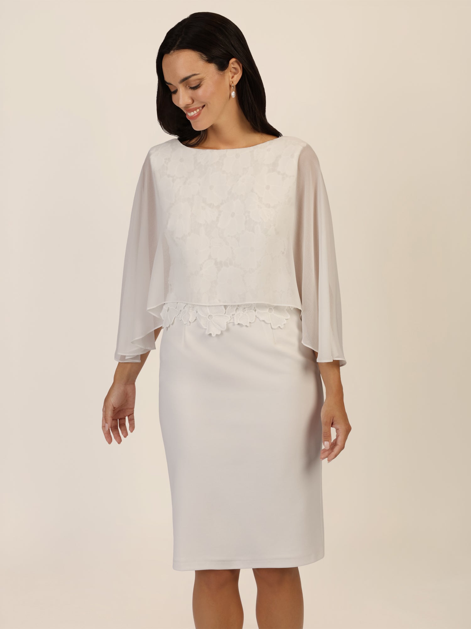 APART Kleid mit Chiffoncape in Lagenoptik mit Spitzenborte | creme