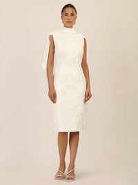 APART Jacquardkleid mit Chiffoncape mit floraler Struktur und Chiffoncape | creme