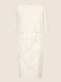 APART Jacquardkleid mit Chiffoncape mit floraler Struktur und Chiffoncape | creme