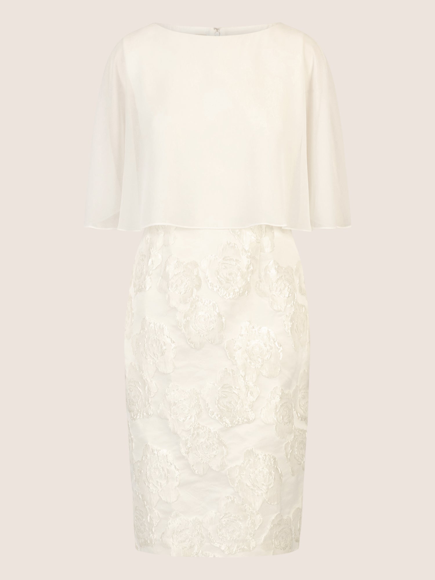 APART Jacquardkleid mit Chiffoncape mit floraler Struktur und Chiffoncape | creme