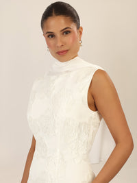 APART Jacquardkleid mit Chiffoncape mit floraler Struktur und Chiffoncape | creme