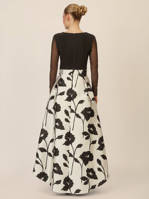 APART Jacquard-Meshkleid mit floraler High-Low-Rockpartie | schwarz-creme image 1